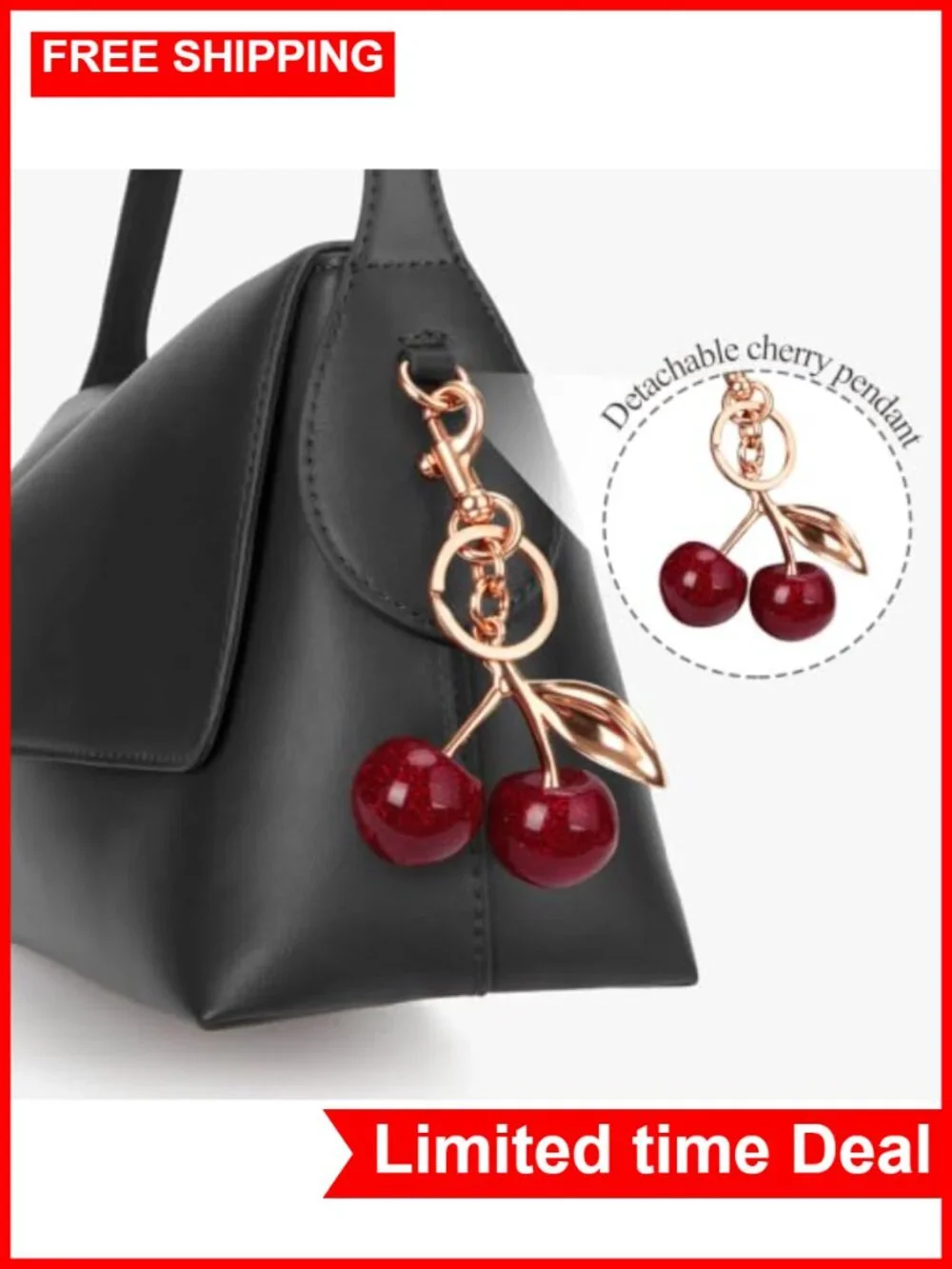 Faux Leather Hobo Bag Women Large Slouchy Shoulder Bag Cherry Charm Purse